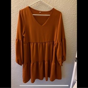 Elegant Rust V-Neck Women's Dress